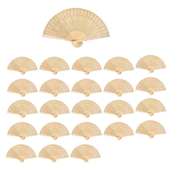Wooden Hand Fan Hand Held Folding Fan with Gift Bags Wedding Favors (Pack of 24) Wood color wooden