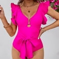 thumbnail image 2 of Sngxgn Swimsuit Women Criss Cross Back Print Bathing Suits Modest Swimwear(Hot Pink,XL), 2 of 8