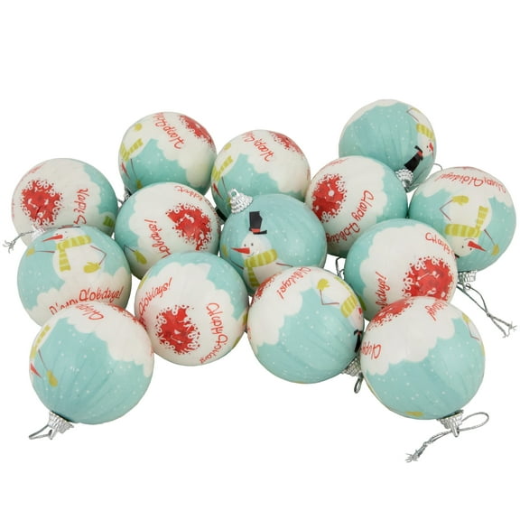 Northlight 14-Piece Snowmen 'Happy Holidays' Decoupage Christmas Ball Ornament Set 2.25"(60mm) - 2.25"