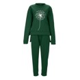 thumbnail image 2 of Gibobby Conjuntos de sudadera con bloques Trajes informales con estampado de diente de león, cuello redondo, manga larga y pantalones largos para mujer para l(Verde,CH), 2 of 4