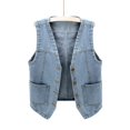 thumbnail image 3 of Womens Sleeveless Denim Vest V Neck Button Down Jean Jacket Field Jacket Womens Jacket Long Women Denim Button Vintage Jackets for Women Hobby Jacket Leather Fringe Jacket Soft Jean Jacket Women Denim, 3 of 5