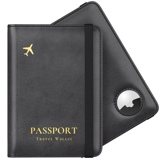 Funda para pasaporte Stouchi AirTag con RFID, piel sintética, color negro
