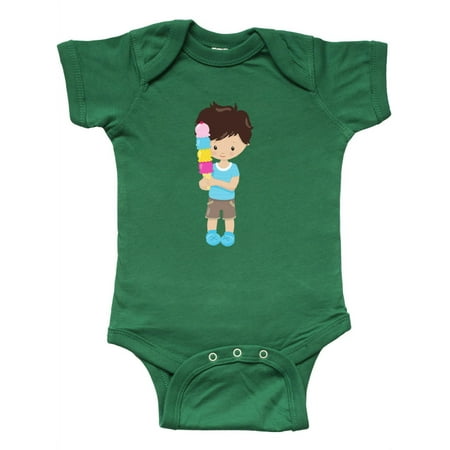 

Inktastic Boy With Ice Cream Brown Hair Blue Shirt Shorts Gift Baby Boy Bodysuit