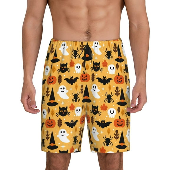 Naloa Happy Halloween Men's Short Pajama Pants, Lounge Comfort Shorts with Elasticized Waistband and Side Pockets - Small