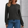 thumbnail image 2 of Trendy Tops for Women with Buttons Ribbed Knit Sweater Hollow-Out Lace Raglan Long Sleeve Crewneck Plain Pullover (XL, Dark Gray), 2 of 6