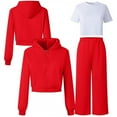 thumbnail image 4 of WOYY Big Girls Athletic Tracksuit Zip Up Hoodie Short Sleeve T-Shirt Sweatpants Outfits, Sizes 8-9, 4 of 4