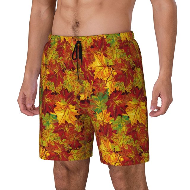 Fotbe Vintage maple leaf autumn Traje de Baño para Hombre – Shorts de Natación de Secado Rápido con Forro y Bolsillos-X-Large