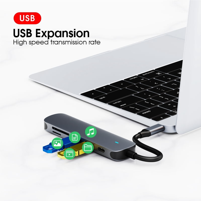 DOONJIEY  6 In 1 USB Hub Type C to USB3.0 SD TF Docking Station PD Switcher USB C Splitter Hub