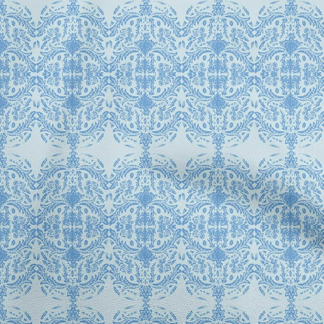 oneOone Velvet Blue Fabric Asian Block Print Traditional Motif Sewing Craft Projects Fabric Prints By Yard 58 Inch Wide