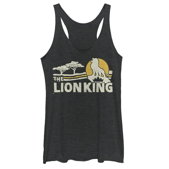 Women's Lion King Vintage Pride Lands  Racerback Tank Top Black Heather Large
