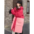 thumbnail image 4 of Abrigos de invierno para mujer, chaqueta acolchada con empalme de colores combinados, 90 % plumón de pato blanco, con capucha, abrigos largos y cálidos y gruesos, 4 of 5
