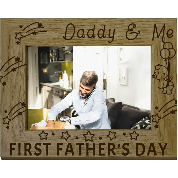 Daddy Photo Frame Wooden Picture Frame Vertical Natural Wood Photo Frame Memorial Tabletop Keepsake Suit 4"x6" Picture Desk Decor Gift for New Father Family Christmas Thanksgiving 6x8 Inch Colorful