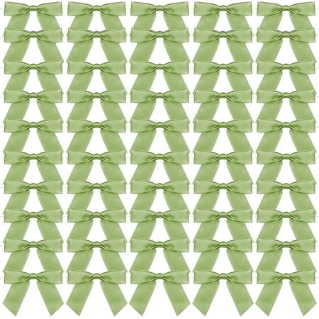 Blcculi 50 Pcs Satin Ribbon Bows,Sage Green Twist Tie Bow,Sage Green Satin Ribbon Bows for Gift Wrapping,3.5" Premade Bow for Treat Bags Crafts Wedding Bridal Shower Birthday Christmas Partyr