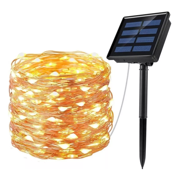 20m Tira Led 8 Modos De Luces Solares Para Jardín Exterior Blanco Calido