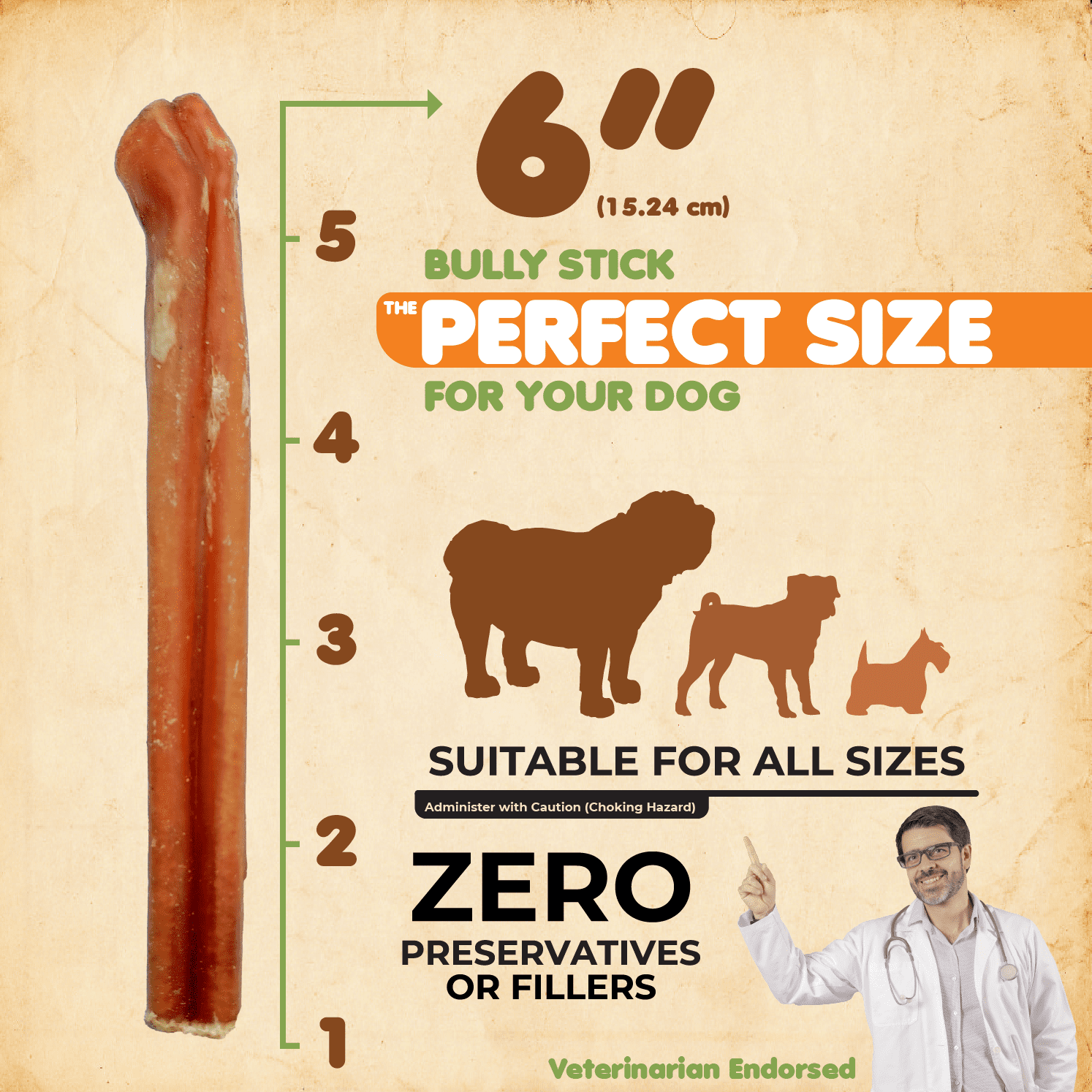 Makondo Pets Bully Sticks for Dogs, 100% Natural Premium Beef, 6 Inches, 12 Pieces. Great source of protein.