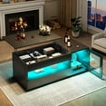 thumbnail image 3 of 39.4" Lift Top Coffee Table with Storage, Modern LED Coffee Table with 2 Drawers & Display Cabinet, Center Table with Large Open Shelf for Living Room, Black, 3 of 8