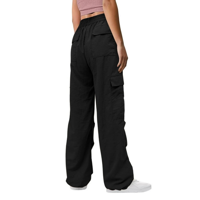 KJIUQ Parachute Pants for Women Baggy Cargo Pants Multi-Pocket High Rise  Y2K Pants Teen Girls Wide Leg Trousers Streetwear(Army Green,XXL) 
