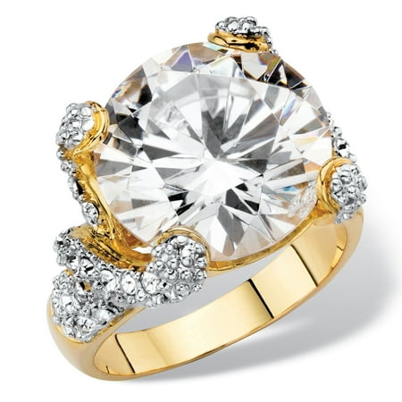 - 9 TCW Round Cubic Zirconia and Pave Crystal Accent Two-Tone Swirled Crossover Cocktail Ring 14k Gold-Plated