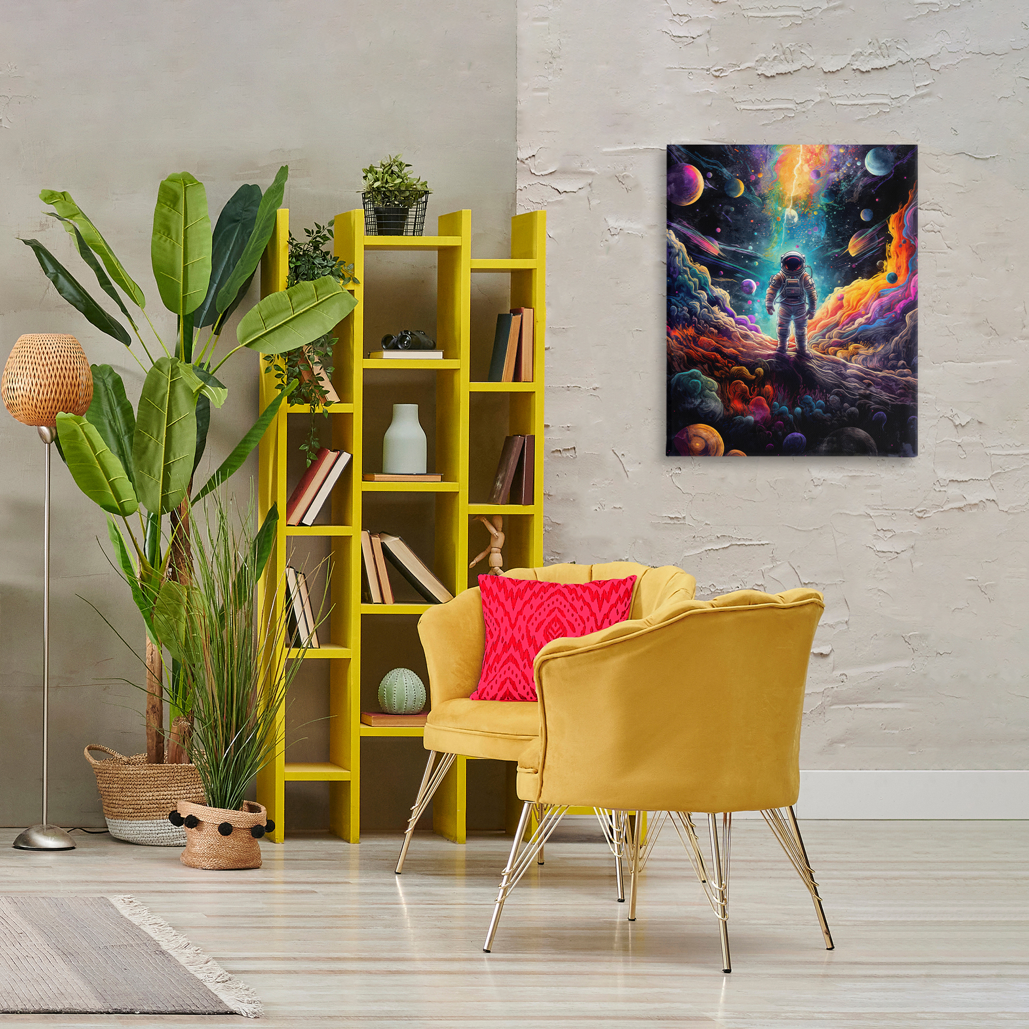 Stupell Industries Astronaut on Planet Terrain Astrology & Stars Painting Wrapped Canvas Art Print Wall Art, 24 x 30