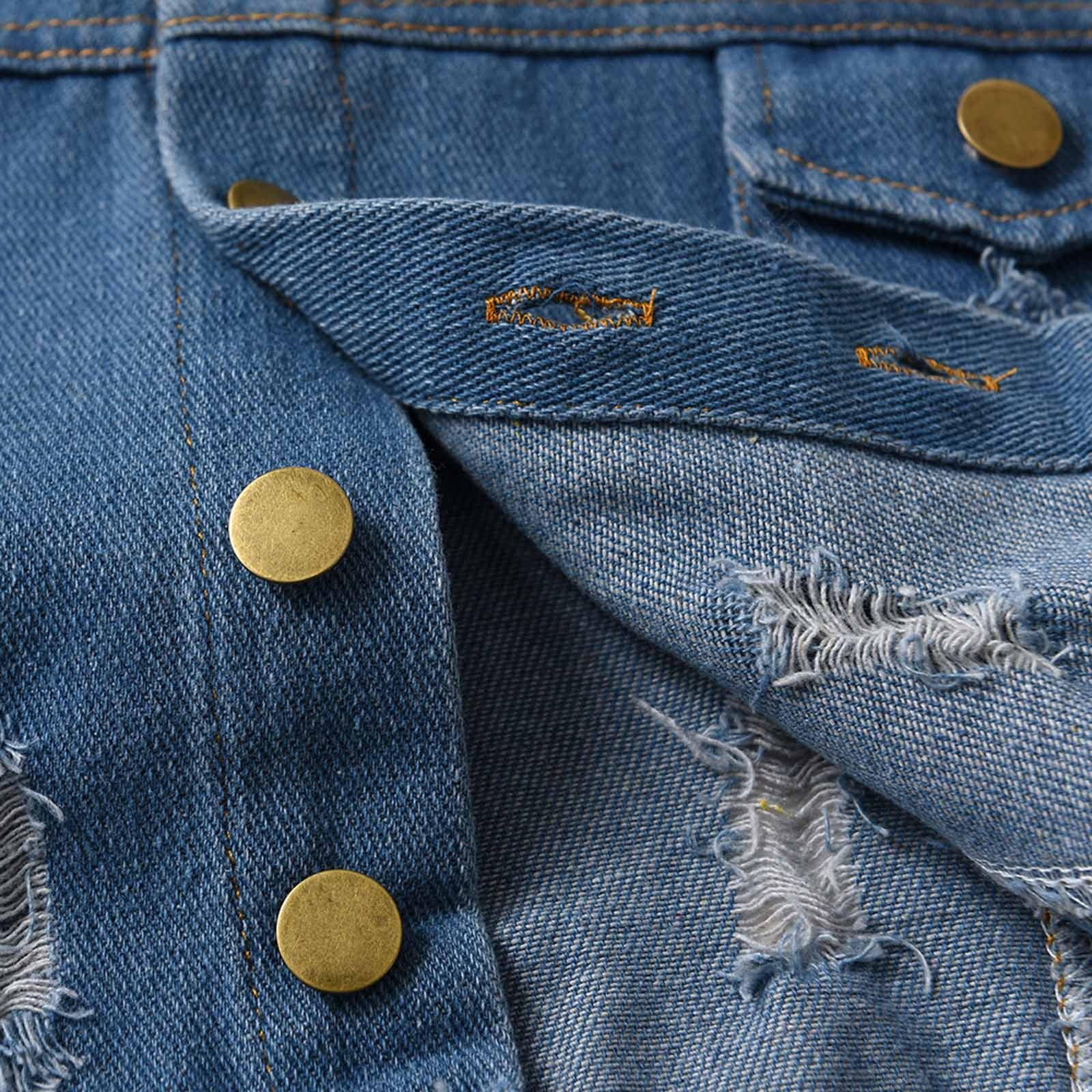 Zpanxa Girls Jean Jacket Girls Distressed Frayed Washed Denim Jacket Casual Lapel Jean Coat for Kids Ripped Vintage Trucker Jacket Lightweight Spring Fall Outerwear