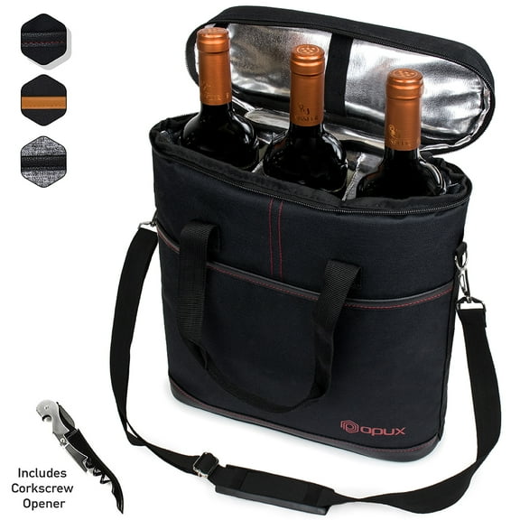 Premium Insulated Wine Carrier Bag by OPUX | Elegant Wine Carrying Tote, Extra Protection, Convenient, Durable Wine Bottle Carrier | Corkscrew Included