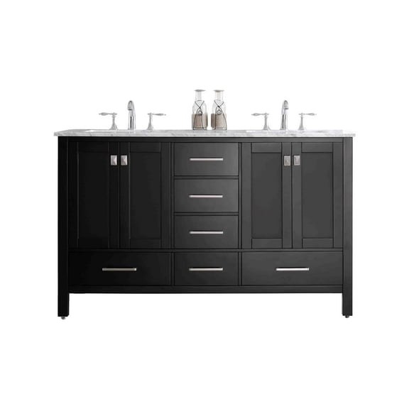 Eviva Aberdeen 60" Transitional Espresso Bathroom Vanity with White Carrara Countertop