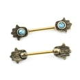 thumbnail image 3 of Pair of Nipple Barbells with Hamsa Hand Design and Turquoise Stone 14g, 3 of 9
