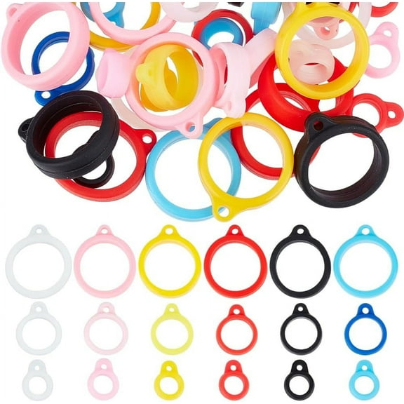 72Pcs 3 Size Anti-Lost Rings Set 8mm 13mm 21mm 6 Color Silicone Pendant Adjustable Rubber Ring Soft Protective Fixing Case Replacement Multipurpose Pen Keychain USB Small Item diy