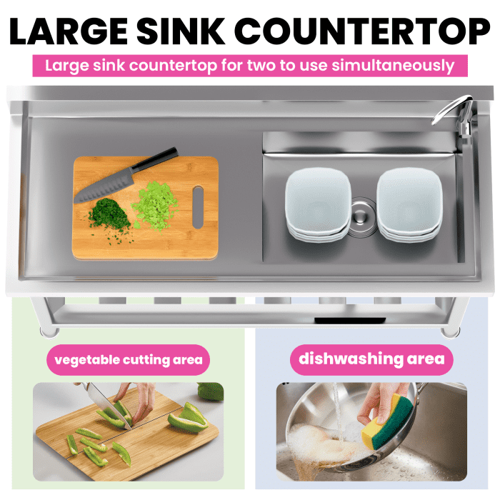 Stainless Steel Utility Sink, 304 Stainless Steel, 19.7x13.2in Bowl, Spacious, Free Standing Sink, Kitchen, Restaurant, Cafe