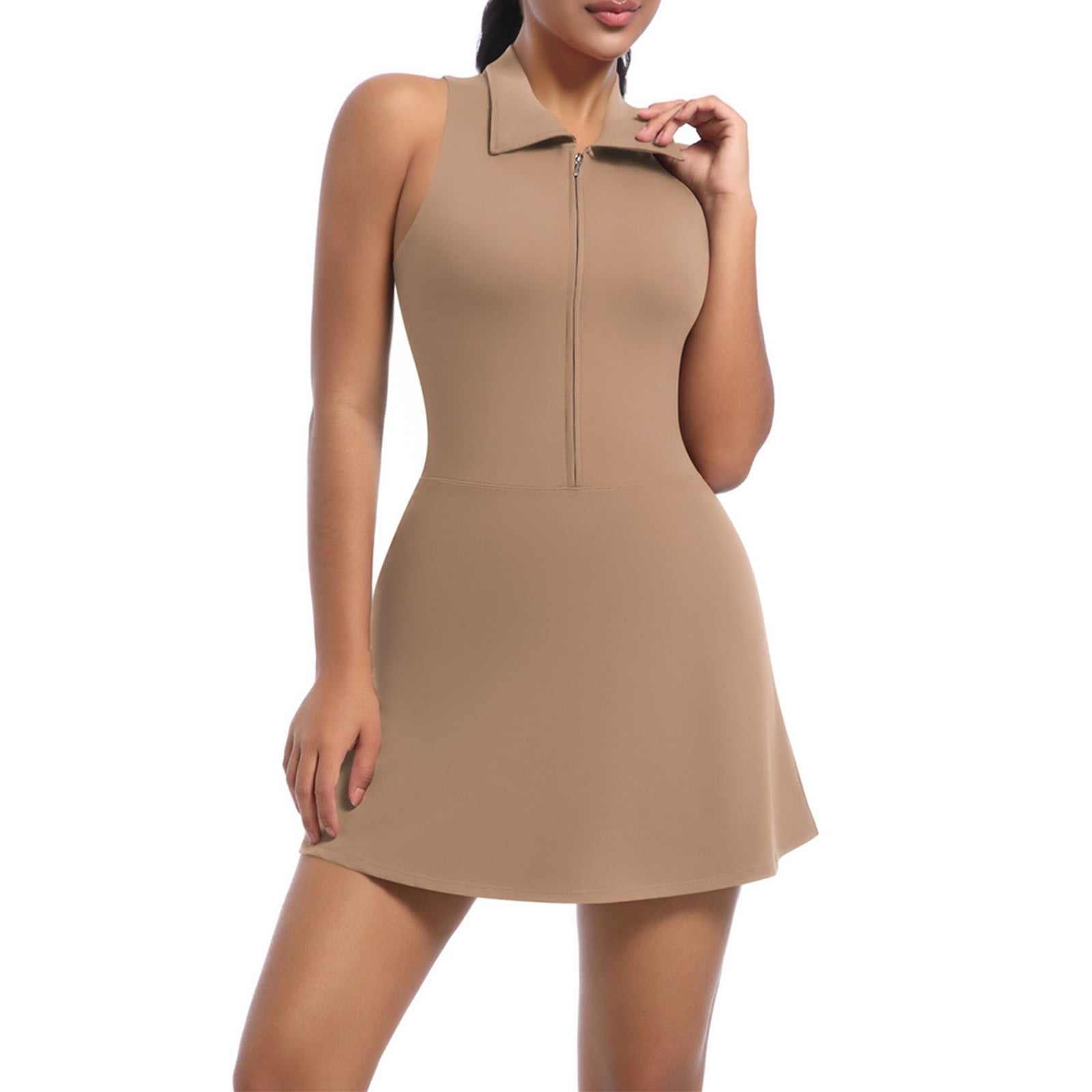 Ayolanni Midi Dresses for Women 2026 Tank Sleeveless Crew Neck Dress Solid Color Y2K Athletic Slim Fit Tennis Sundress S