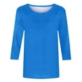 thumbnail image 2 of Blue Womens T-Shirts, 3/4 Sleeve Juniors Tops, Polyester Dressy Tops for Women, Casual Tops for Women, Womens Fitted T Shirts, Women's Solid Color Round Neck Slim Seven Point Sleeve T Shirt Top, 2 of 5