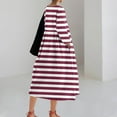 thumbnail image 6 of Cavosen Women Flowy Maxi Dress Pink Long Sleeve Fashion Dress High Waisted Round Neck Calf Length Long Dress Striped Irregular Hem Casual Dress Vacation Fall Winter Clothes S, 6 of 6