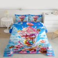 thumbnail image 2 of jejeloiu Colorful Doughnut Cake Queen Comforter Set,Sweet Dessert Bedding Comforter Set For Girls Boys Reversible 3-Piece, 2 of 8