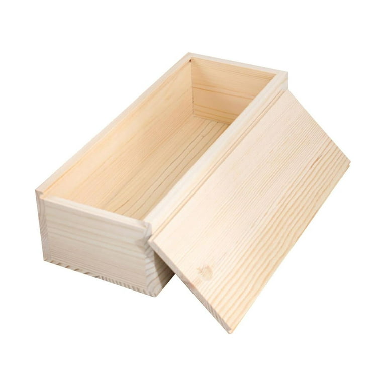 Unfinished Wooden Box, Plain Wood Box, Wood Storage Box Container, Wooden Gift Boxes, Keepsake Box with Slide Lid for Countertop Home Cabinet, Size