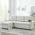 thumbnail image 2 of Corduroy Upholstered Sleeper Sectional Sofa with Storage Chaise, L-Shaped Modular Convertible Sofa Bed, Pull Out Couch Bed, Side Armrests with Cup Holders, USB Charging Port, Beige, 2 of 9