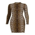thumbnail image 4 of Robe Moulante Mini pour Femmes Imprimé Tigre Léopard Col Montant Manches Longues Robe Moulante Soirée Clubwear, 4 of 6