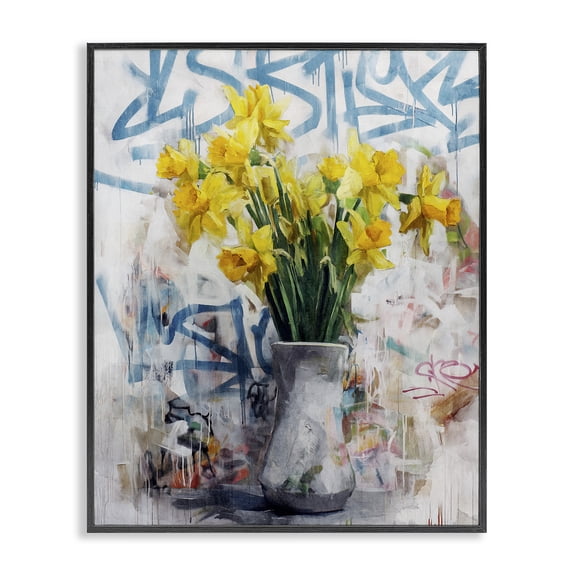 Stupell Industries Color Clash Daffodils & Graffiti Black Framed Giclee Art, design by Svetlana Aleynikova