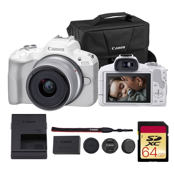 Canon EOS R50 Mirrorless Camera Kit – APS-C RF Camera with 18-45mm Lens, 4K Video, Dual Pixel AF II & Vari-Angle Touchscreen (5812C012)   Canon Adapter EF-EOS R   Shoulder Bag   More