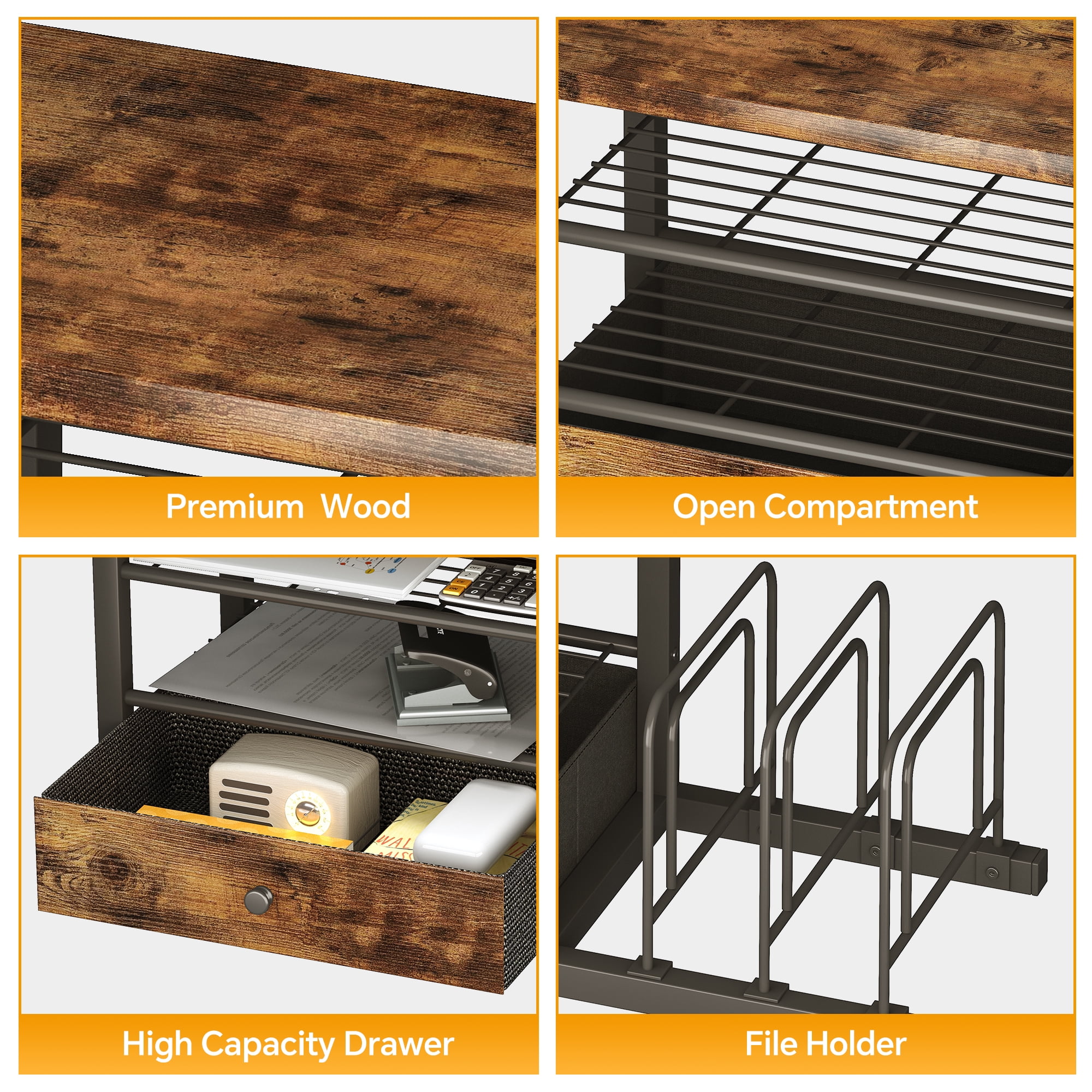 Wood Desk Organizer with Drawers, Desk File Organizer with 3 Vertical File Holders, File Shelf,Storage for Mail, Supplies,Classroom Organization