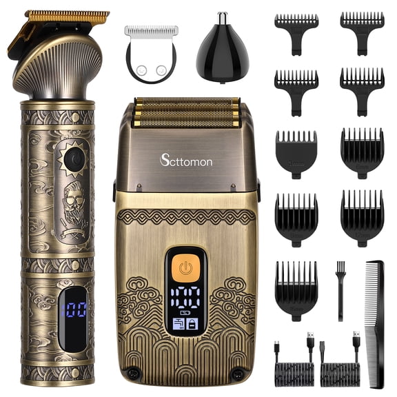 HATTEKER 3-in-1 T-Blade Hair Trimmers & Electric Shavers for Men Foil Shaver Beard Trimmer Men's Grooming Kit with Triple Blades Cordless IPX7 Waterproof