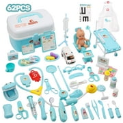 CUTE STONE 62Pcs Toy Medical Kits, Play Doctor Kits with Doll, Carrying Case, Dentist Toys for Kids, Toddler Doctor Roleplay Toys for Age 3 