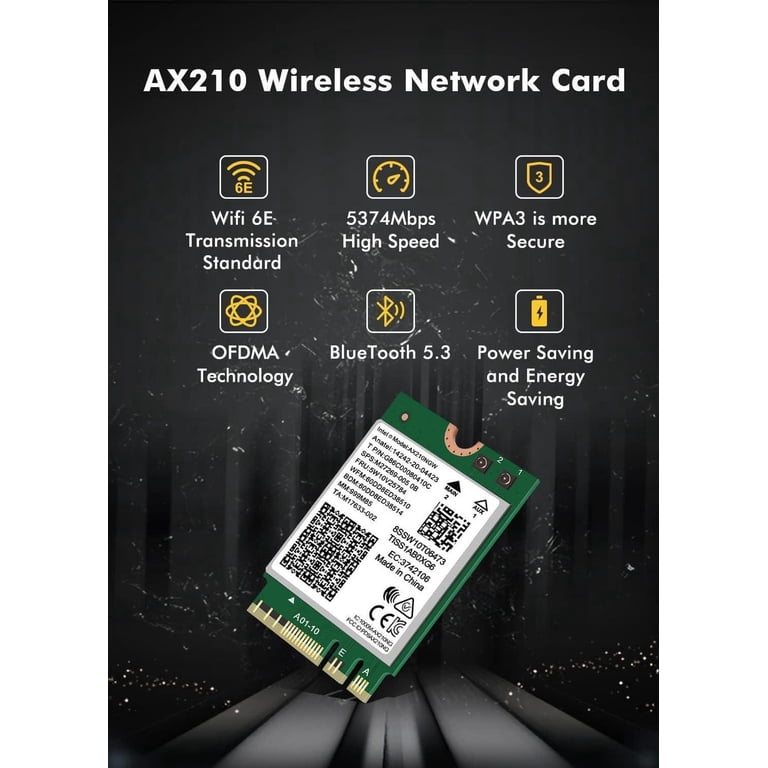 Intel AX210 NGW Draadloze Kaart – WiFi 6E, Bluetooth 5.3, Tri-band, 5400 Mbps, M.2/NGFF, Voor Windows 10/11 (64-bit)