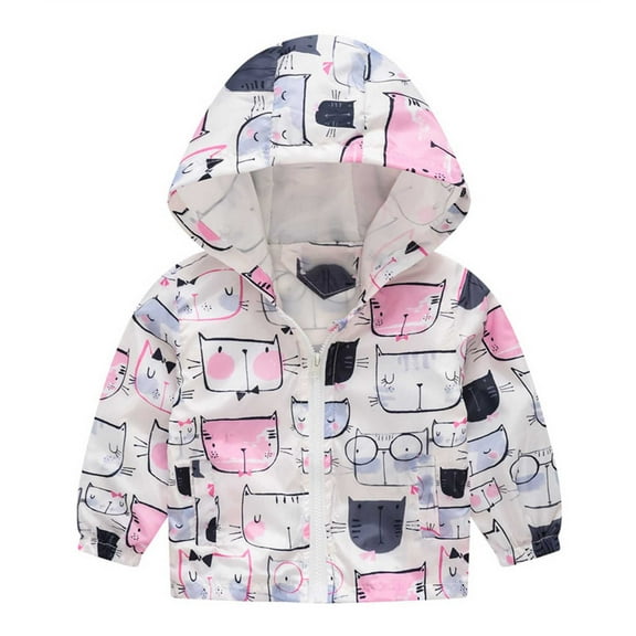 Zwiiyzr Baby Windbreaker Jacket Toddler Kids Boys Girls Windproof Jacket Trendy Cute Cartoon Flowers Car Pattern Hooded Coat Rain Coat Baby Clothes Pink