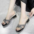 thumbnail image 6 of Lovskoo 2024 Women's Low Heels Slides Open Toe Summer Rhinestone Size Sandals with High Heels and Chunky Sandals Black, 6 of 8