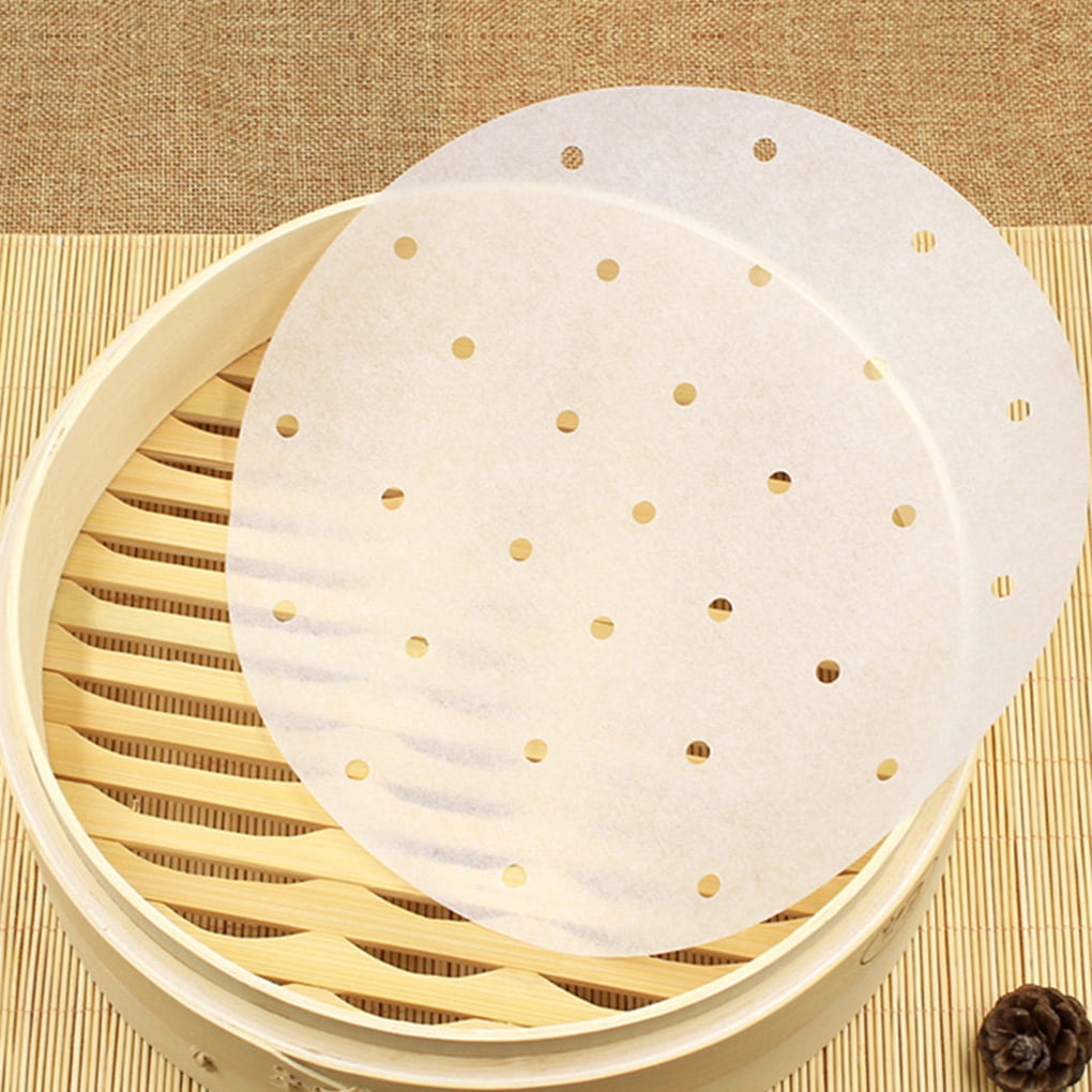 100Pc Disposable Perforated Parchment Bamboo Steamer Paper Liners For Air Fryer 