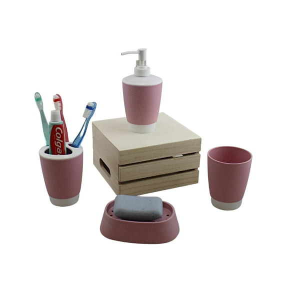 Dependable Industries 4-Piece Plastic Bathroom Accessory Set, Bubble Gum Pink