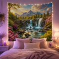 thumbnail image 1 of Waterfalls Cascade Over Rocky Ledge with Alpine Forest Mountains, Serene Boho for Nature Lovers, Scenic Wall Art, Housewarming Gift, Tapestry Wall Hanging for Bedroom and Living Room, 1 of 6