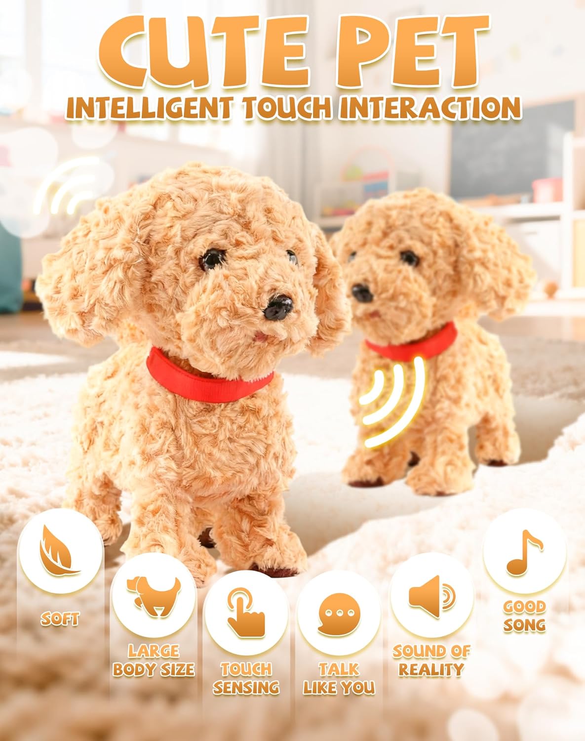 Dog Robot Dog, Robot Dogs Realistic, with Touch Sensing, Voice Mimic, Lifelike Sounds, Tongue & Licking Motion, Leash Remote, Soft Fur – Battery Powered Puppy（x）
