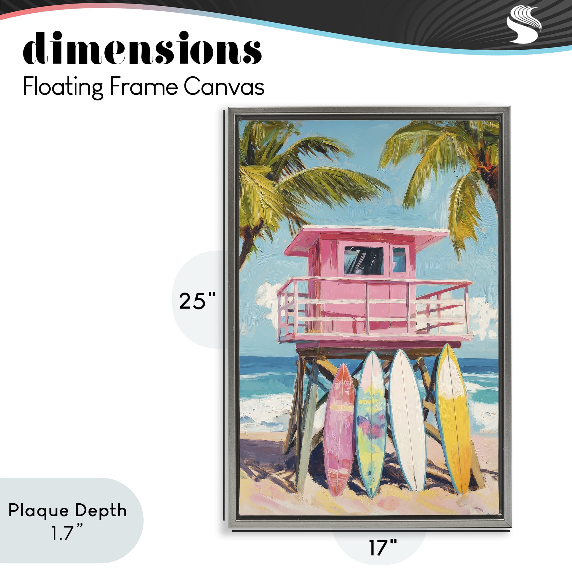 Stupell Industries High Pink Surf Shack Gray Framed Floater Canvas Wall Art, design by Petal Prints Design