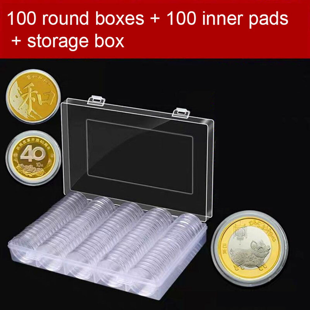 100PCS Round Coin Holders Capsule 20/25/27/30mm+Storage Box Case Clear Organizer 
